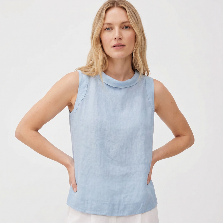 Women's Cotton Linen Sleeveless Tank Top Mock Neck Casual Summer Blouse