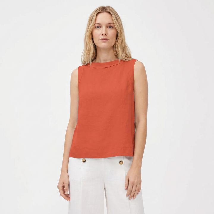 Women's Cotton Linen Sleeveless Tank Top Mock Neck Casual Summer Blouse