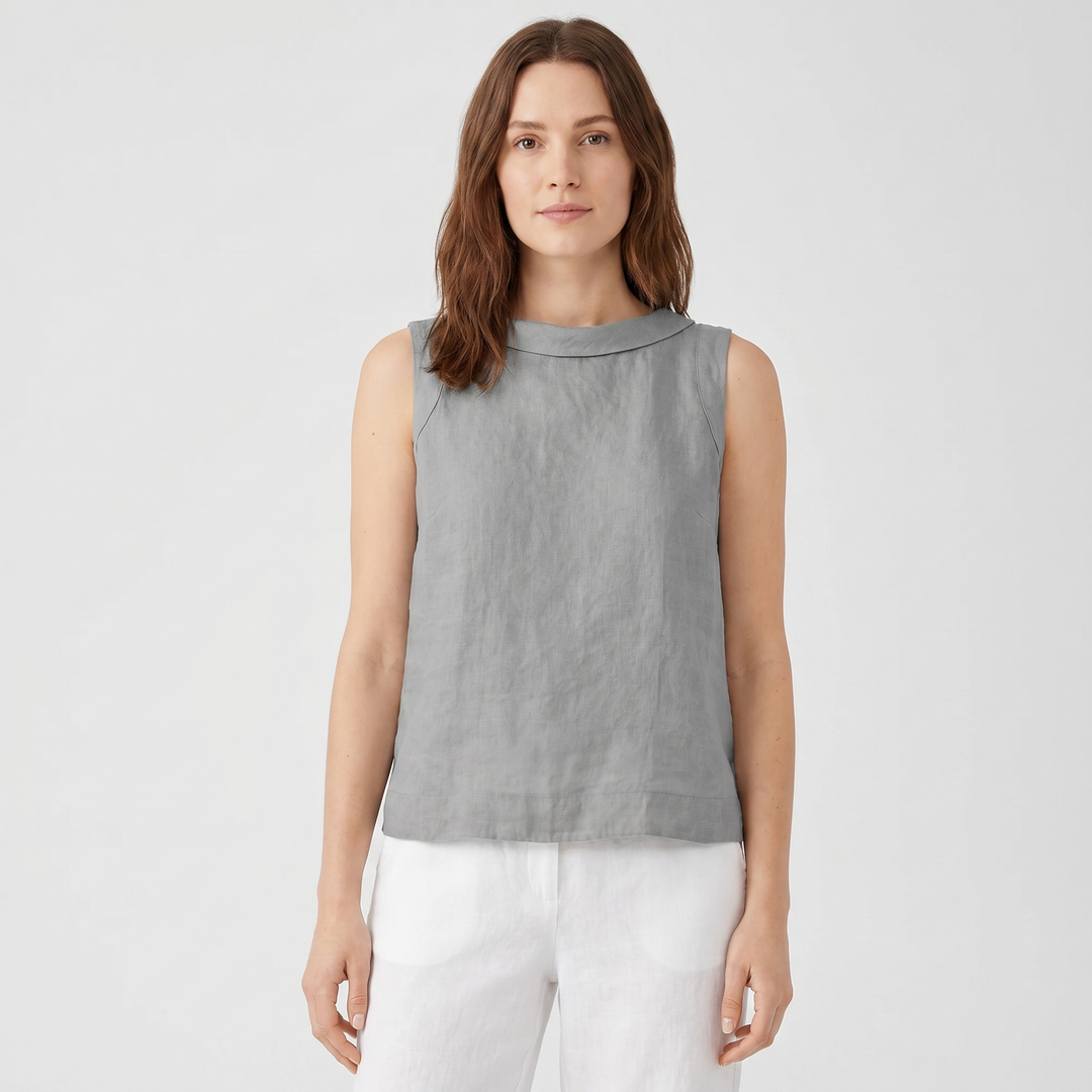 Women's Cotton Linen Sleeveless Tank Top Mock Neck Casual Summer Blouse