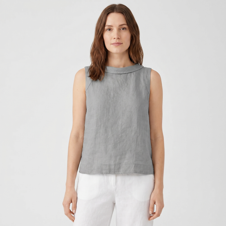 Women's Cotton Linen Sleeveless Tank Top Mock Neck Casual Summer Blouse