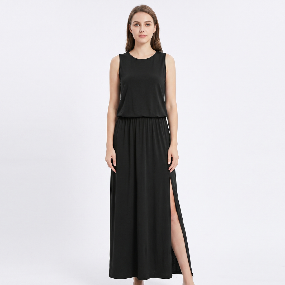 Women's Sleeveless Maxi Dress Elastic Waist Side Split Casual Summer Long Dress