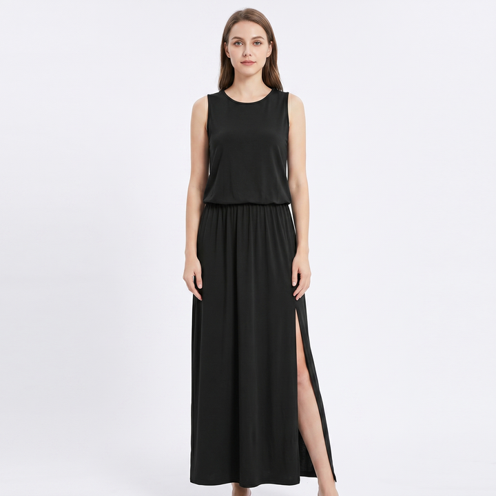 Women's Sleeveless Maxi Dress Elastic Waist Side Split Casual Summer Long Dress