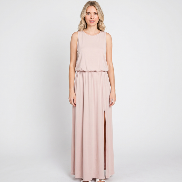 Women's Sleeveless Maxi Dress Elastic Waist Side Split Casual Summer Long Dress