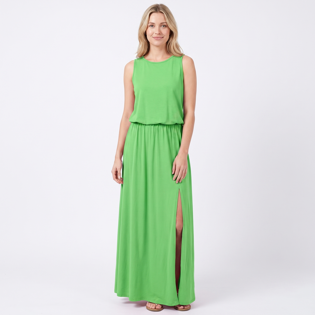 Women's Sleeveless Maxi Dress Elastic Waist Side Split Casual Summer Long Dress