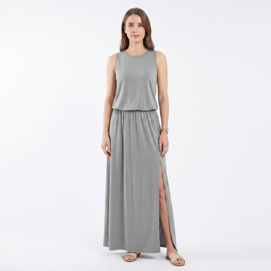 Women's Sleeveless Maxi Dress Elastic Waist Side Split Casual Summer Long Dress