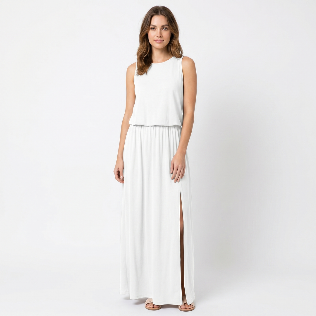 Women's Sleeveless Maxi Dress Elastic Waist Side Split Casual Summer Long Dress