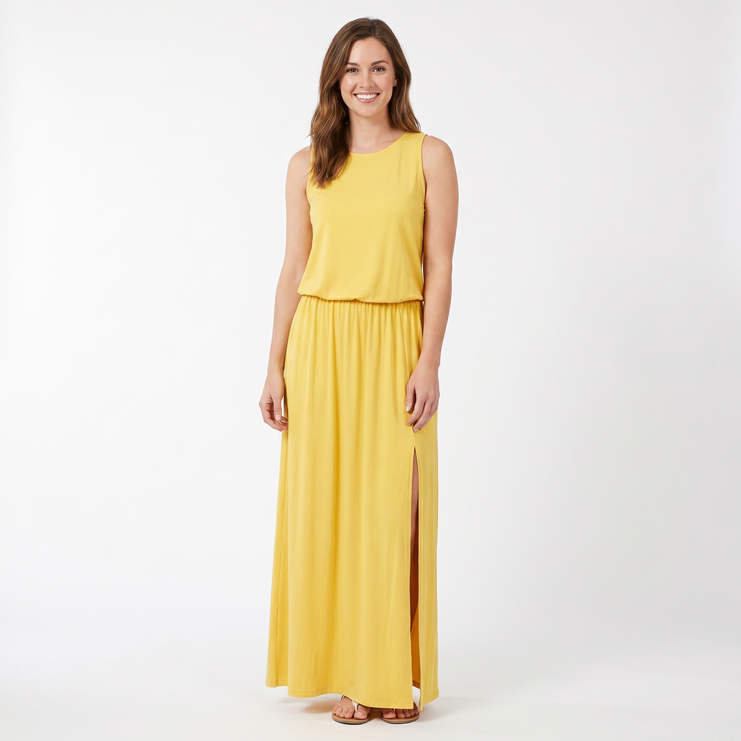 Women's Sleeveless Maxi Dress Elastic Waist Side Split Casual Summer Long Dress