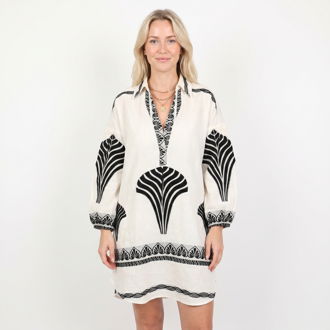 Women's Boho Print Long Sleeve Shirt Dress V-Neck Oversized Casual Mini Dress