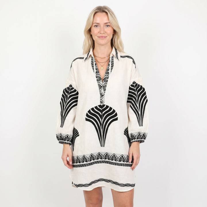 Women's Boho Print Long Sleeve Shirt Dress V-Neck Oversized Casual Mini Dress