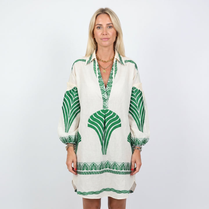 Women's Boho Print Long Sleeve Shirt Dress V-Neck Oversized Casual Mini Dress