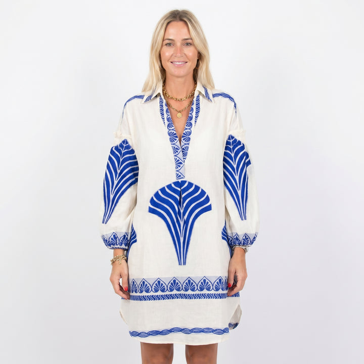 Women's Boho Print Long Sleeve Shirt Dress V-Neck Oversized Casual Mini Dress