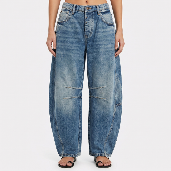 Women's Barrel Leg Jeans High-Waist Oversized Baggy Wide-Leg Denim Pants