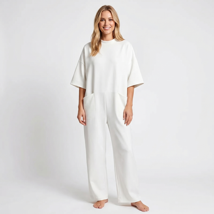Women's Two-Piece Lounge Set Short Sleeve Top Wide-Leg Trousers Casual Chic