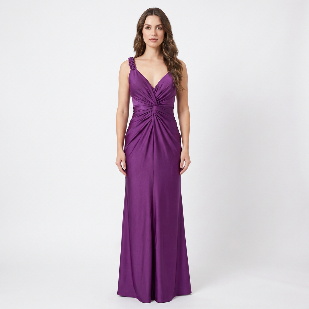 Women's Ruched Mermaid Maxi Dress V-Neck Sleeveless Formal Evening Gown