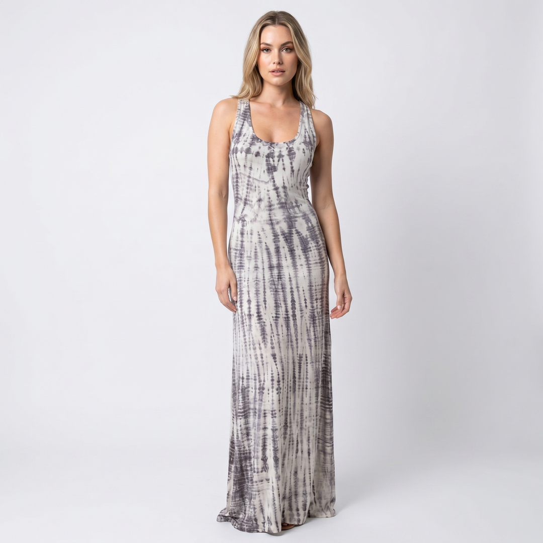 Women's Tie-Dye Maxi Dress Sleeveless Fitted Boho Summer Beach Casual