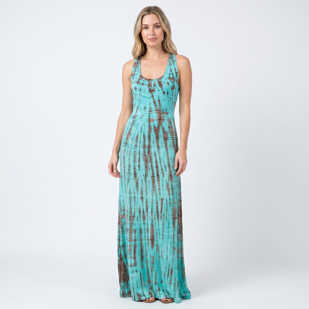 Women's Tie-Dye Maxi Dress Sleeveless Fitted Boho Summer Beach Casual