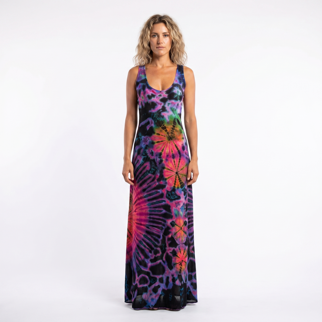 Women's Tie-Dye Maxi Dress Sleeveless Fitted Boho Summer Beach Casual