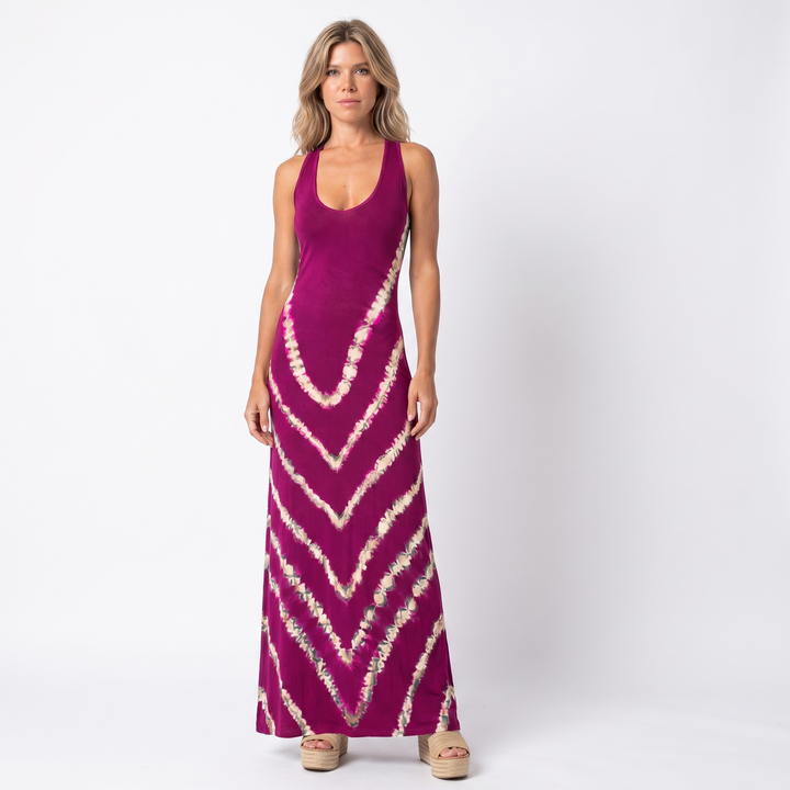 Women's Tie-Dye Maxi Dress Sleeveless Fitted Boho Summer Beach Casual