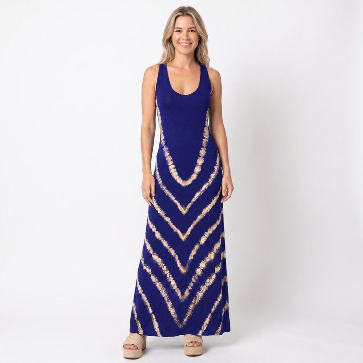 Women's Tie-Dye Maxi Dress Sleeveless Fitted Boho Summer Beach Casual