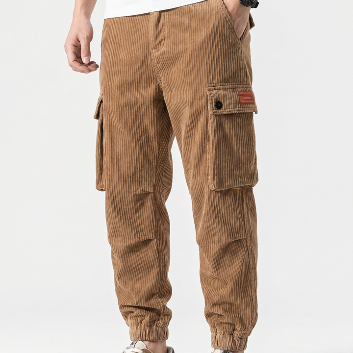 Men's Corduroy Cargo Jogger Pants Multi-Pocket Relaxed Fit Casual Streetwear