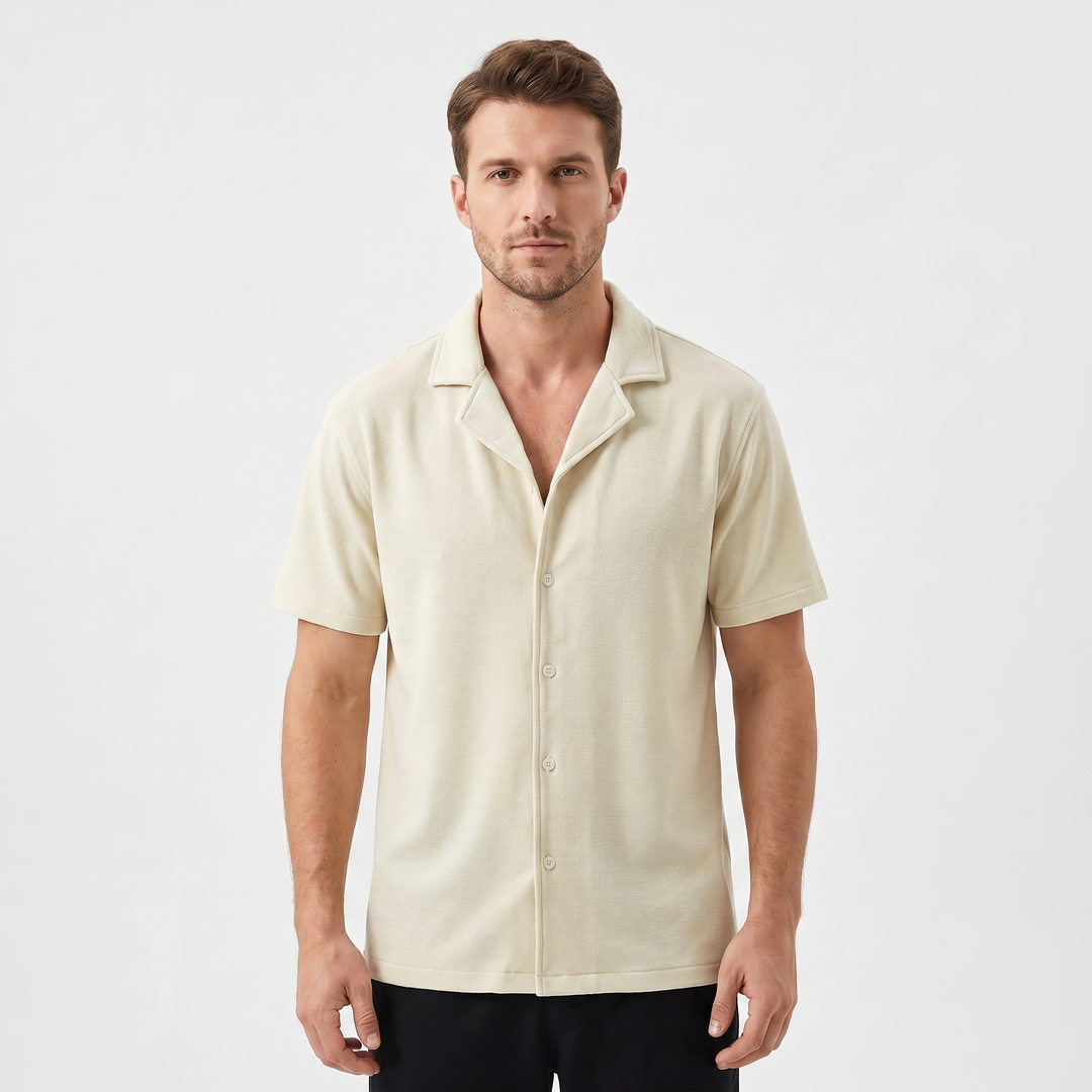 Men's Cuban Collar Shirt Short Sleeve Textured Relaxed Fit Casual Summer