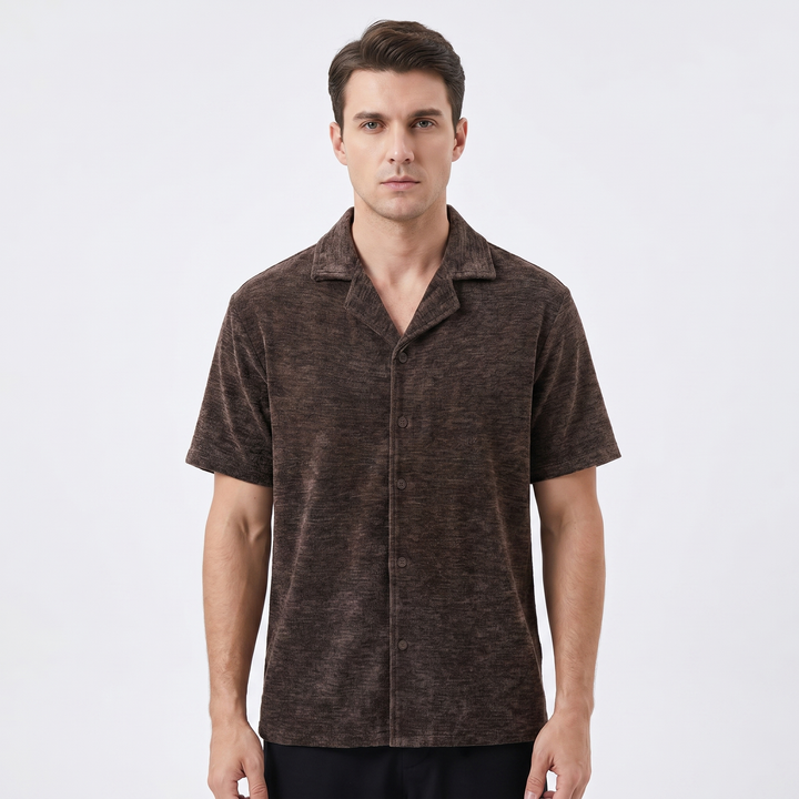 Men's Cuban Collar Shirt Short Sleeve Textured Relaxed Fit Casual Summer
