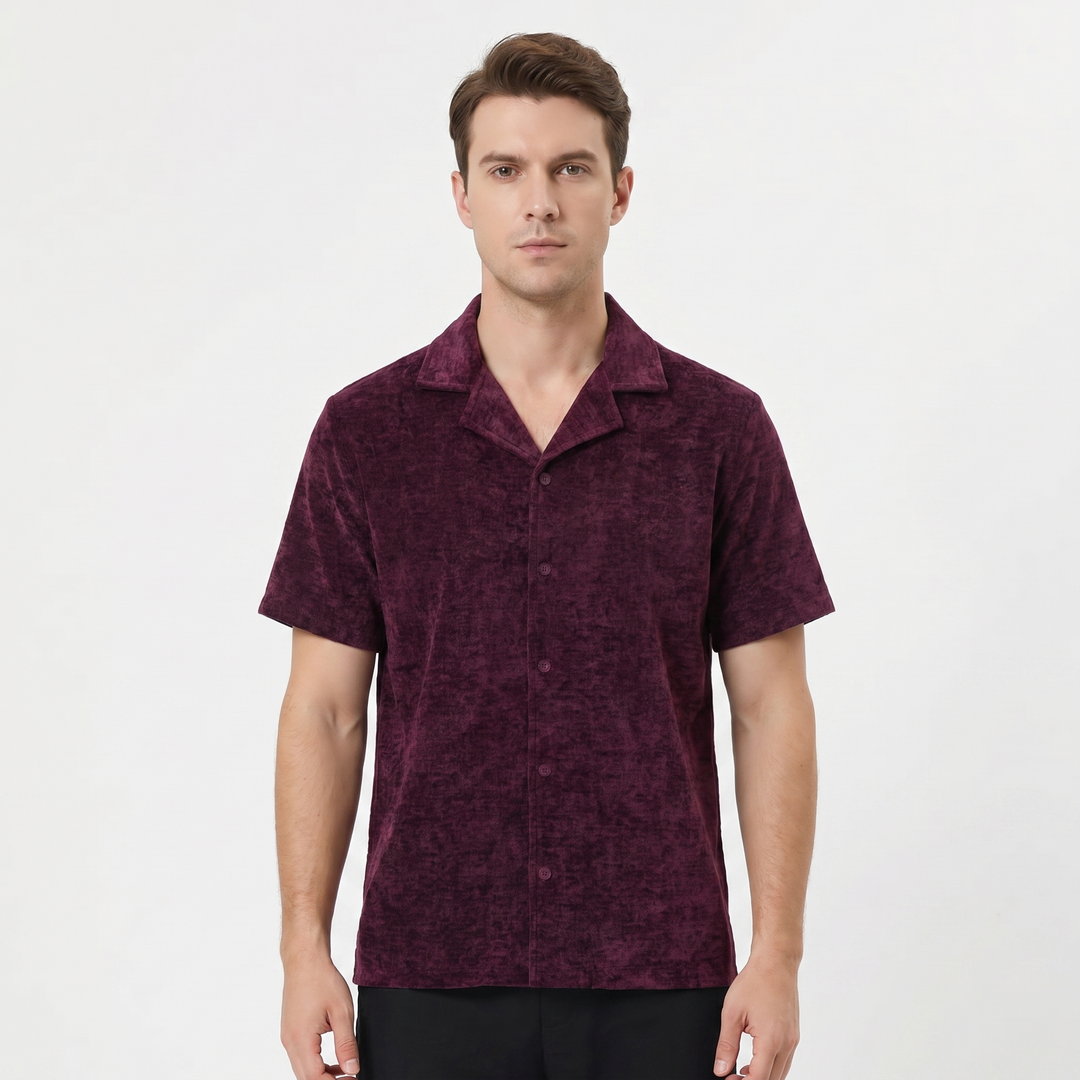 Men's Cuban Collar Shirt Short Sleeve Textured Relaxed Fit Casual Summer