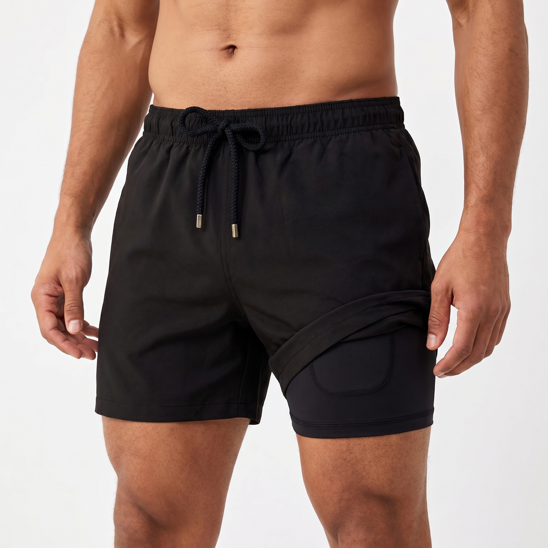 Men's Swim Shorts Quick-Dry Built-In Liner Drawstring Beach Swimwear Trunks