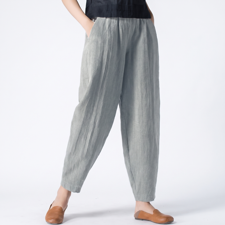 Women's Linen Harem Trousers Elastic Waist Tapered Casual Boho Summer Pants