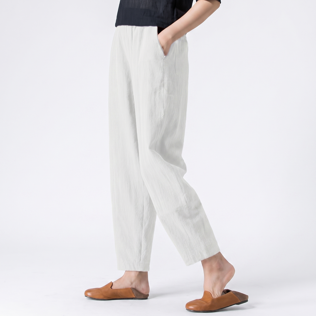 Women's Linen Harem Trousers Elastic Waist Tapered Casual Boho Summer Pants