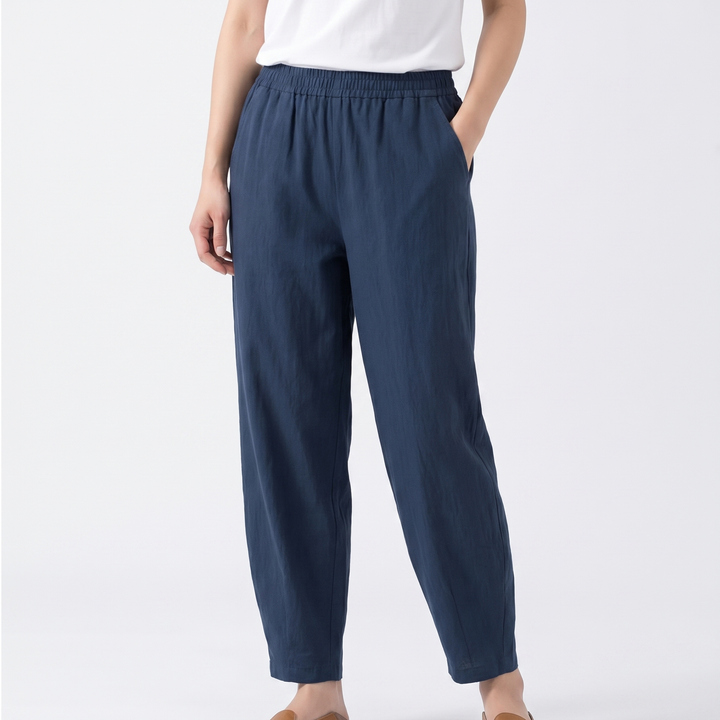 Women's Linen Harem Trousers Elastic Waist Tapered Casual Boho Summer Pants