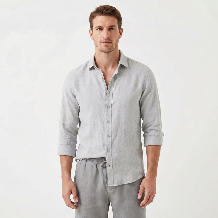 Men's Linen Long Sleeve Shirt Button-Down Spread Collar Relaxed Fit Casual
