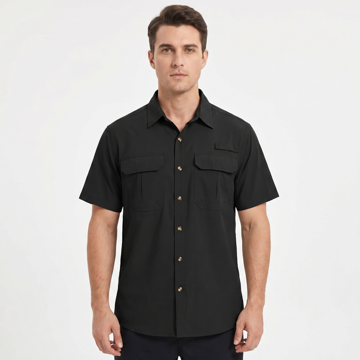 Men's Short Sleeve Fishing Shirt Quick-Dry Dual Chest Pockets Outdoor Casual
