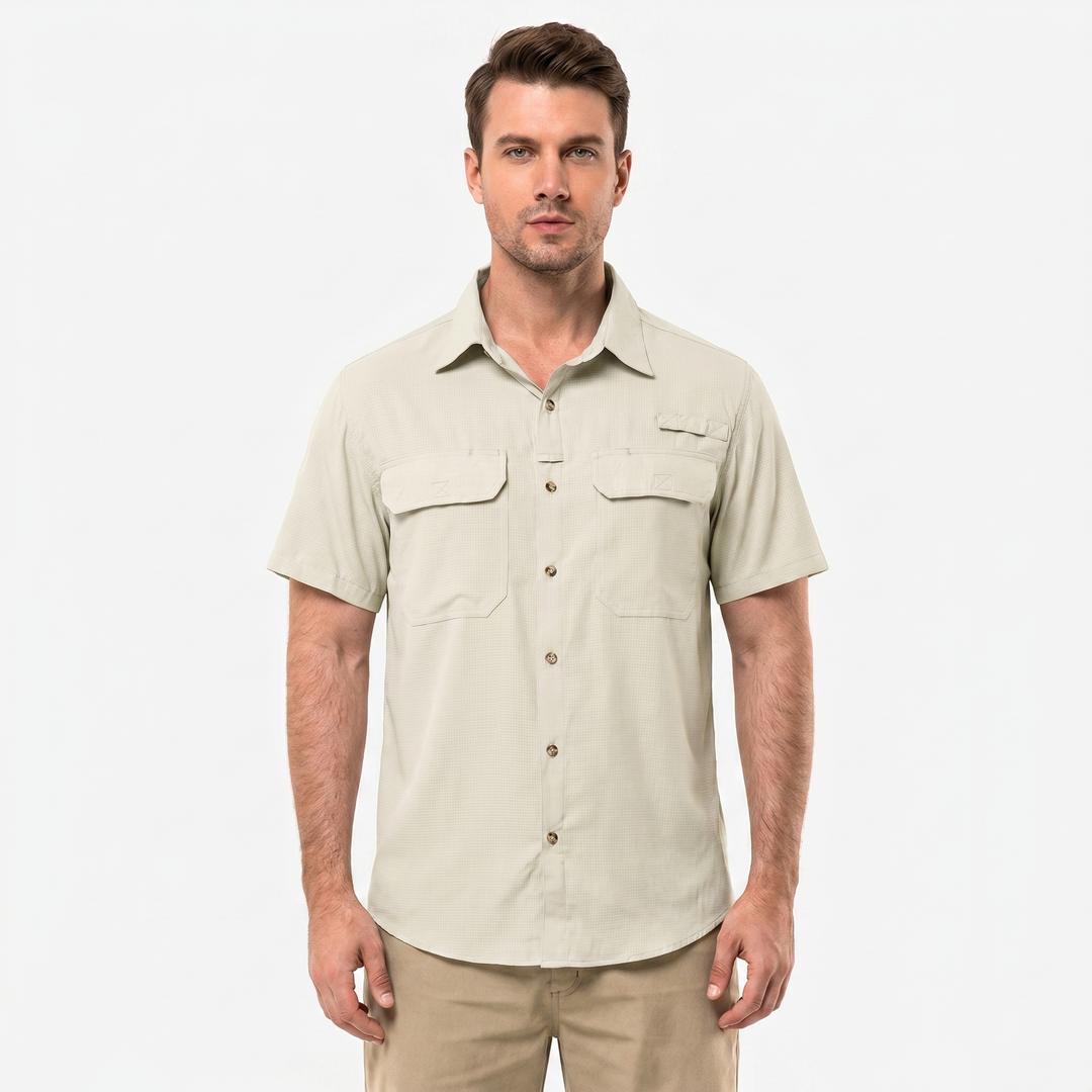 Men's Short Sleeve Fishing Shirt Quick-Dry Dual Chest Pockets Outdoor Casual