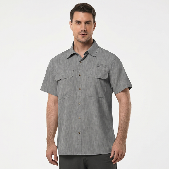 Men's Short Sleeve Fishing Shirt Quick-Dry Dual Chest Pockets Outdoor Casual
