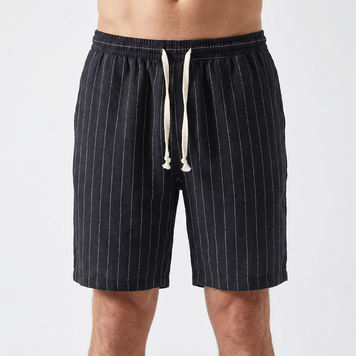 Men's Linen Stripe Shorts Drawstring Elastic Waist Relaxed Fit Casual Beach