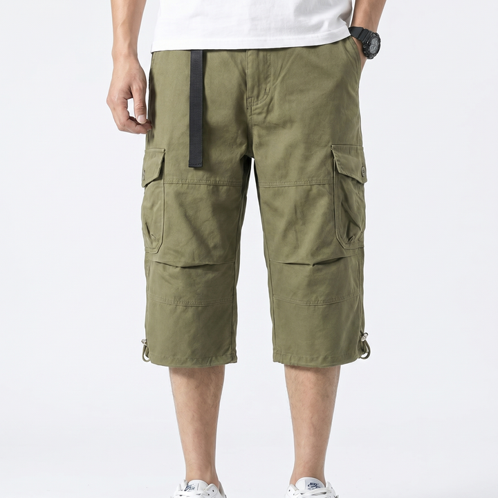 Men's Cropped Cargo Pants Multi-Pocket Relaxed Fit Tactical Streetwear Shorts