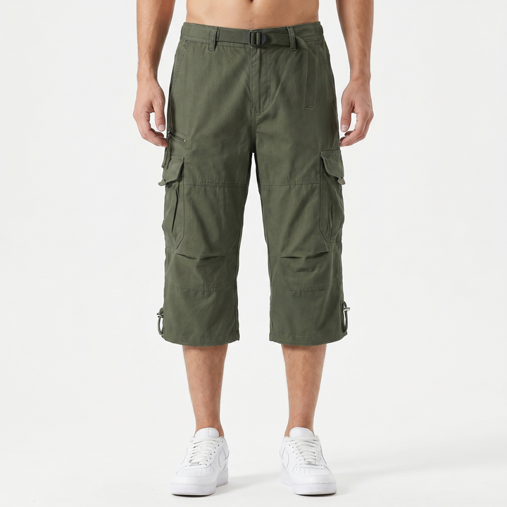 Men's Cropped Cargo Pants Multi-Pocket Relaxed Fit Tactical Streetwear Shorts