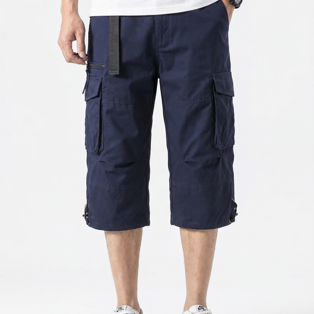 Men's Cropped Cargo Pants Multi-Pocket Relaxed Fit Tactical Streetwear Shorts