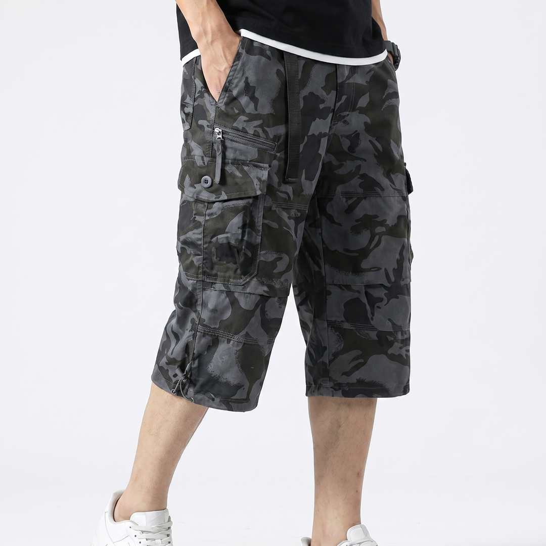 Men's Cropped Cargo Pants Multi-Pocket Relaxed Fit Tactical Streetwear Shorts
