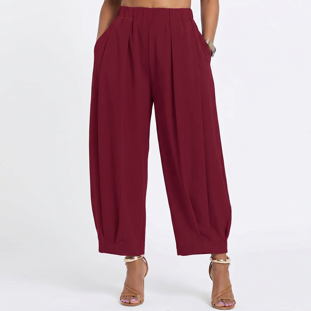 Women's Pleated Wide-Leg Cropped Trousers High Waist Structured Casual Chic