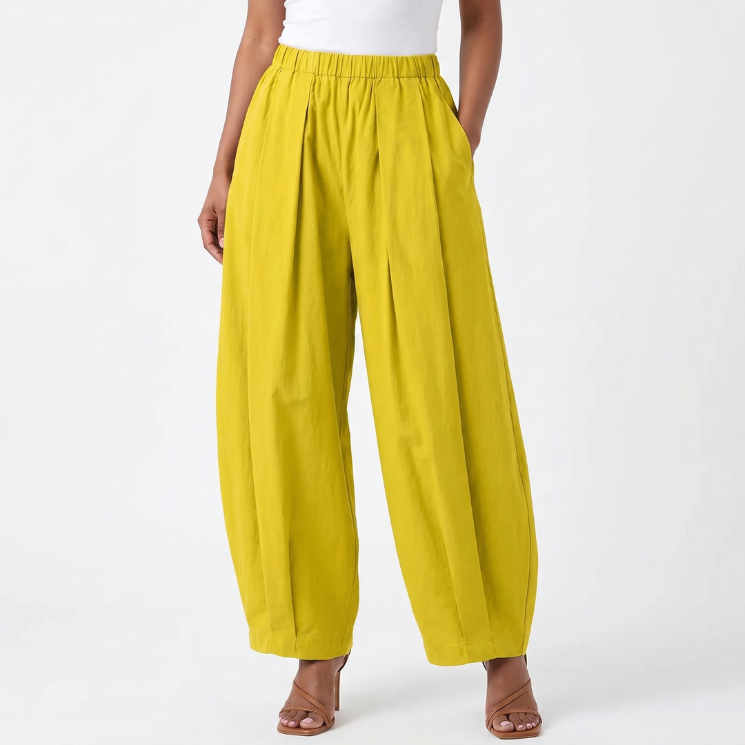 Women's Pleated Wide-Leg Cropped Trousers High Waist Structured Casual Chic