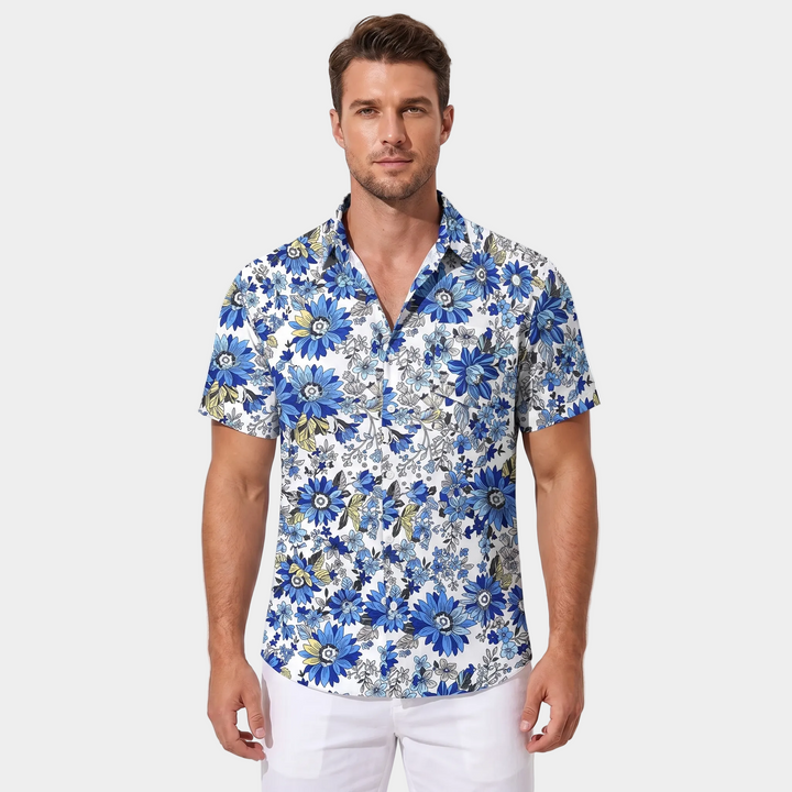 Men's Tropical Floral Print Shirt Short Sleeve Button-Down Slim Fit Summer