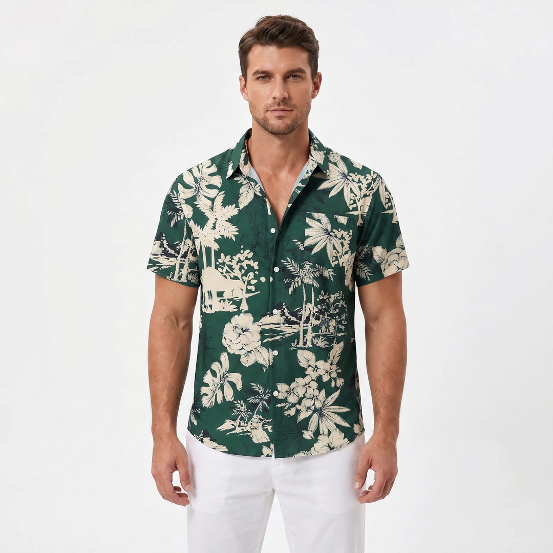 Men's Tropical Floral Print Shirt Short Sleeve Button-Down Slim Fit Summer
