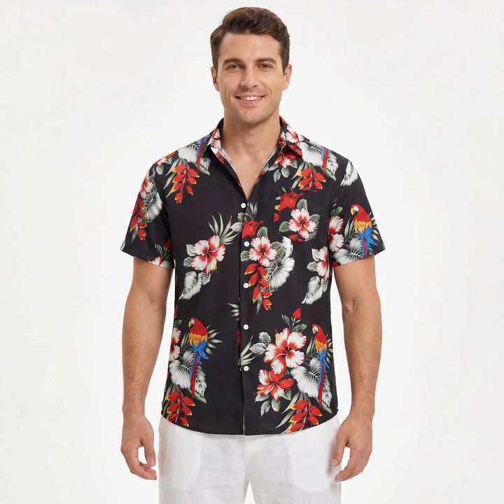 Men's Tropical Floral Print Shirt Short Sleeve Button-Down Slim Fit Summer