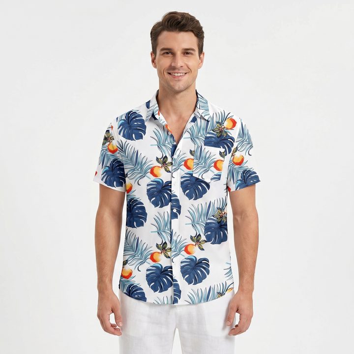 Men's Tropical Floral Print Shirt Short Sleeve Button-Down Slim Fit Summer