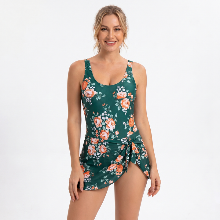 Women's Floral Print Skirted One-Piece Swimsuit Tummy Control Swimdress