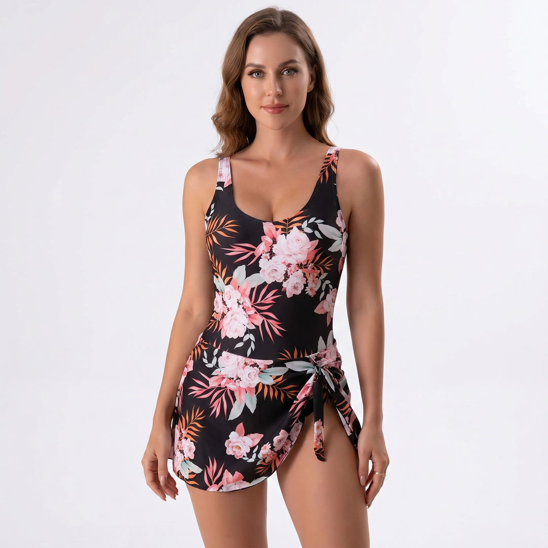 Women's Floral Print Skirted One-Piece Swimsuit Tummy Control Swimdress