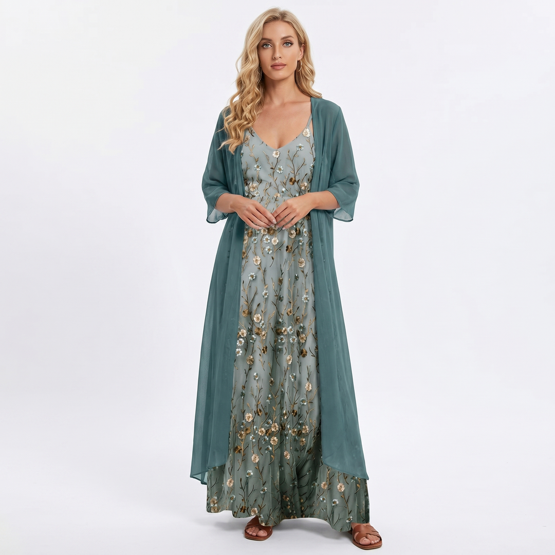 Women's Floral Print Maxi Dress and Longline Cardigan Set Two-Piece Summer Co-ord