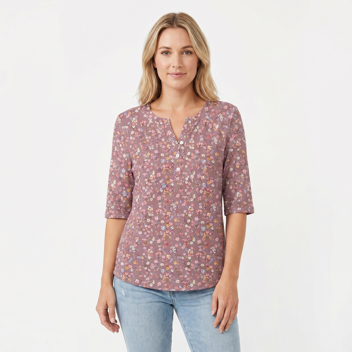 Women's Ditsy Floral Print T-Shirt V-Neck Half Sleeve Casual Summer Top
